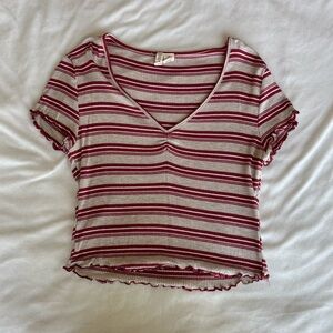 Sky and Sparrow Burgundy Striped Short Sleeve Top